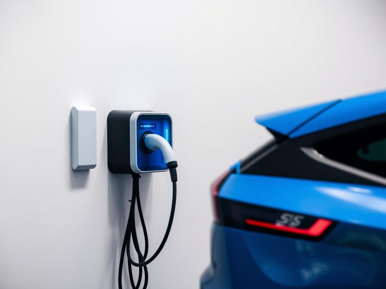 Veículo elétrico a carregar num wallbox moderno